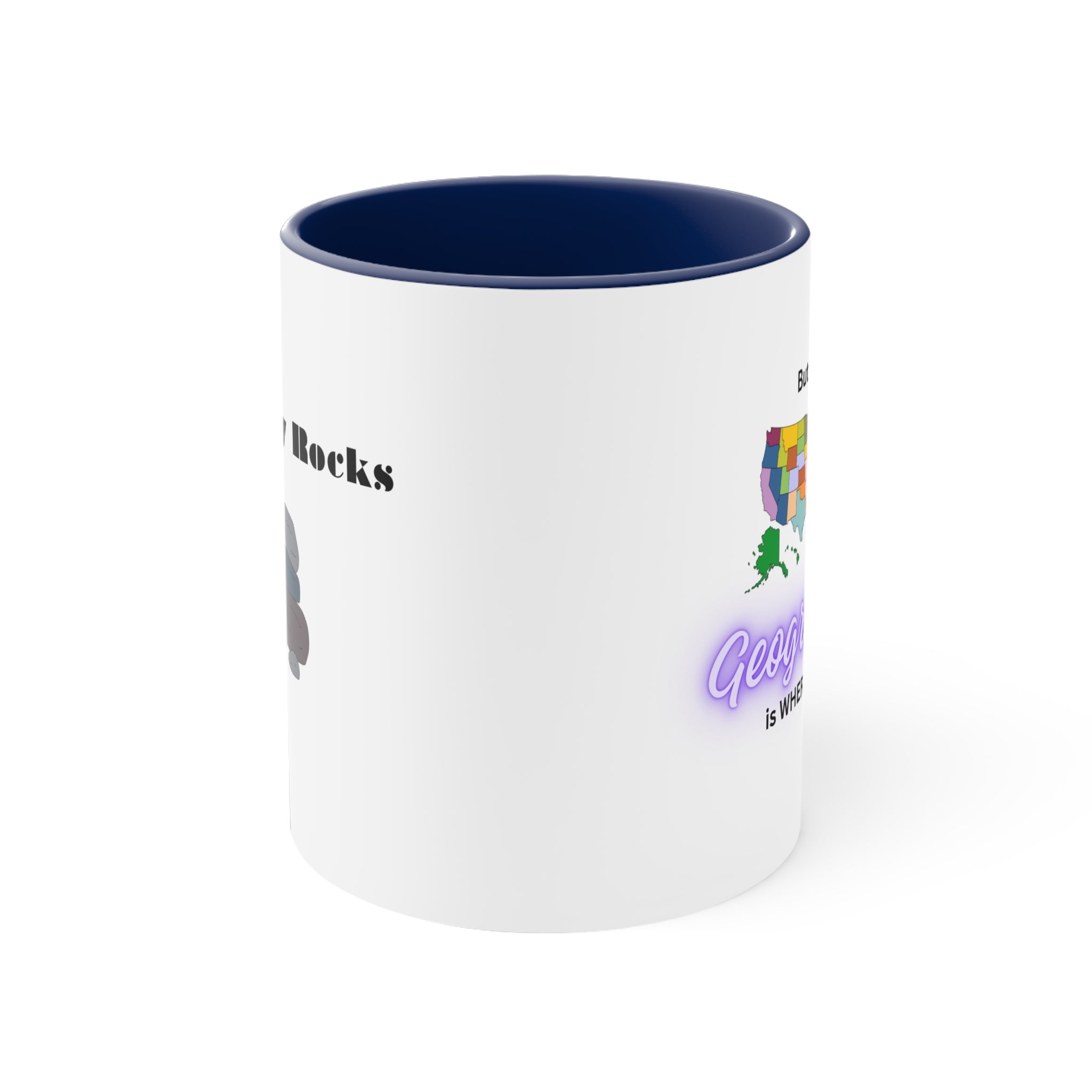 États-Unis États sans nom – Texte violet avec poignée bleue – Tasse à café accentuée, 325 ml 