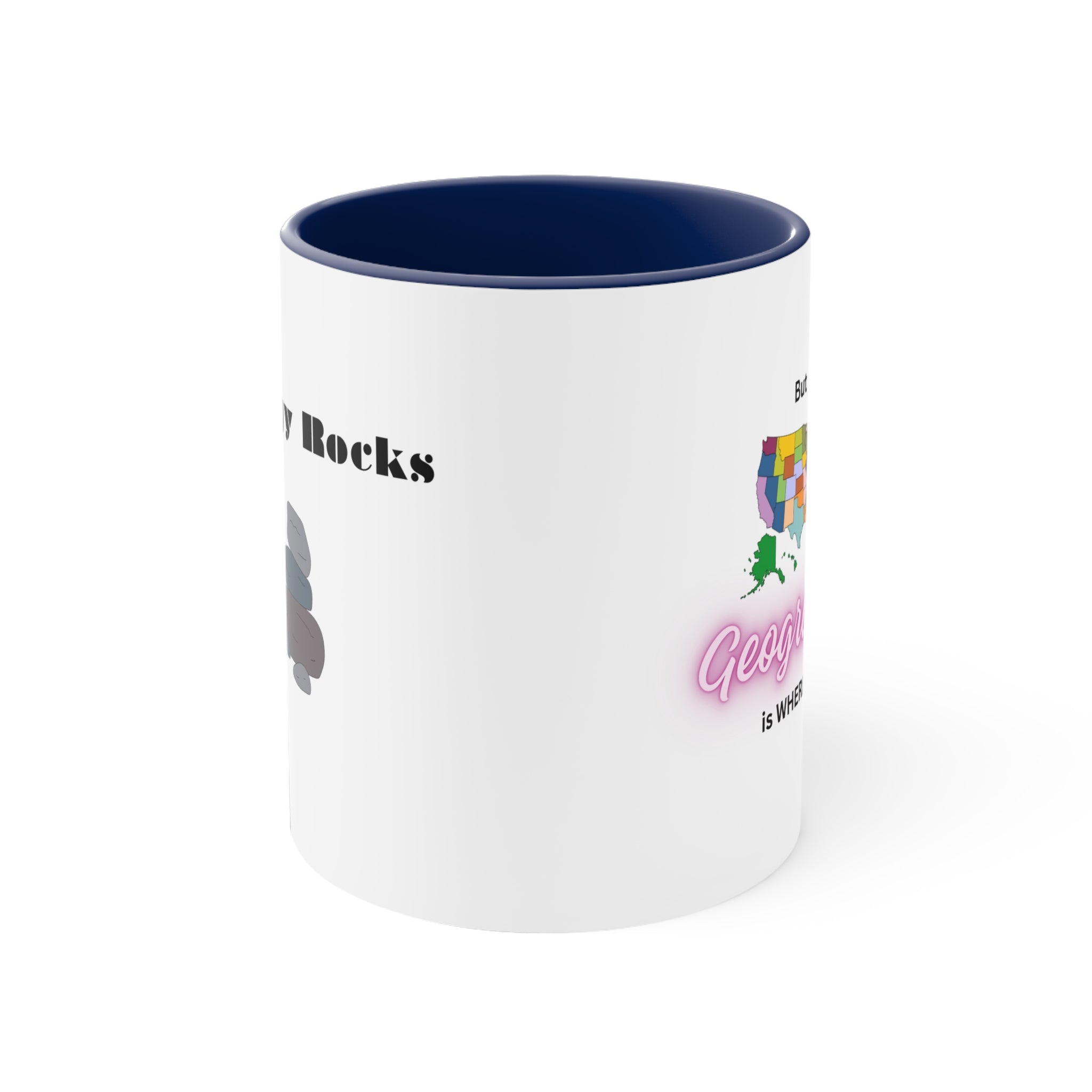 Estados Unidos sin nombre – Texto rosa mango azul claro – Taza de café decorativa, 11 oz 