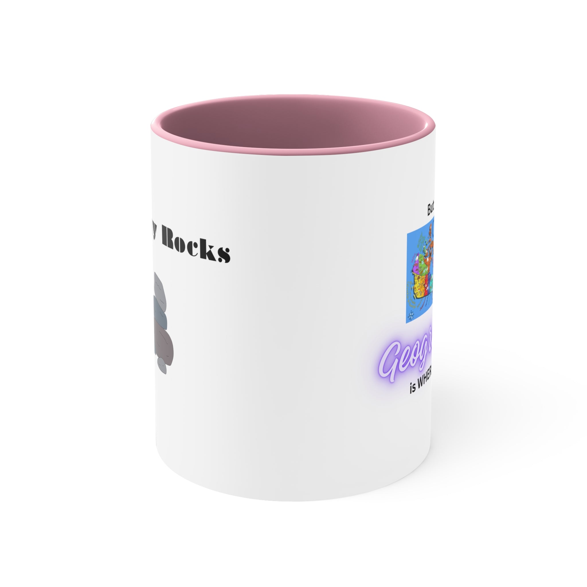 (Kids Canada Flag Purple Text Blue Handle) Geology Rocks - Accent Coffee Mug, 11oz