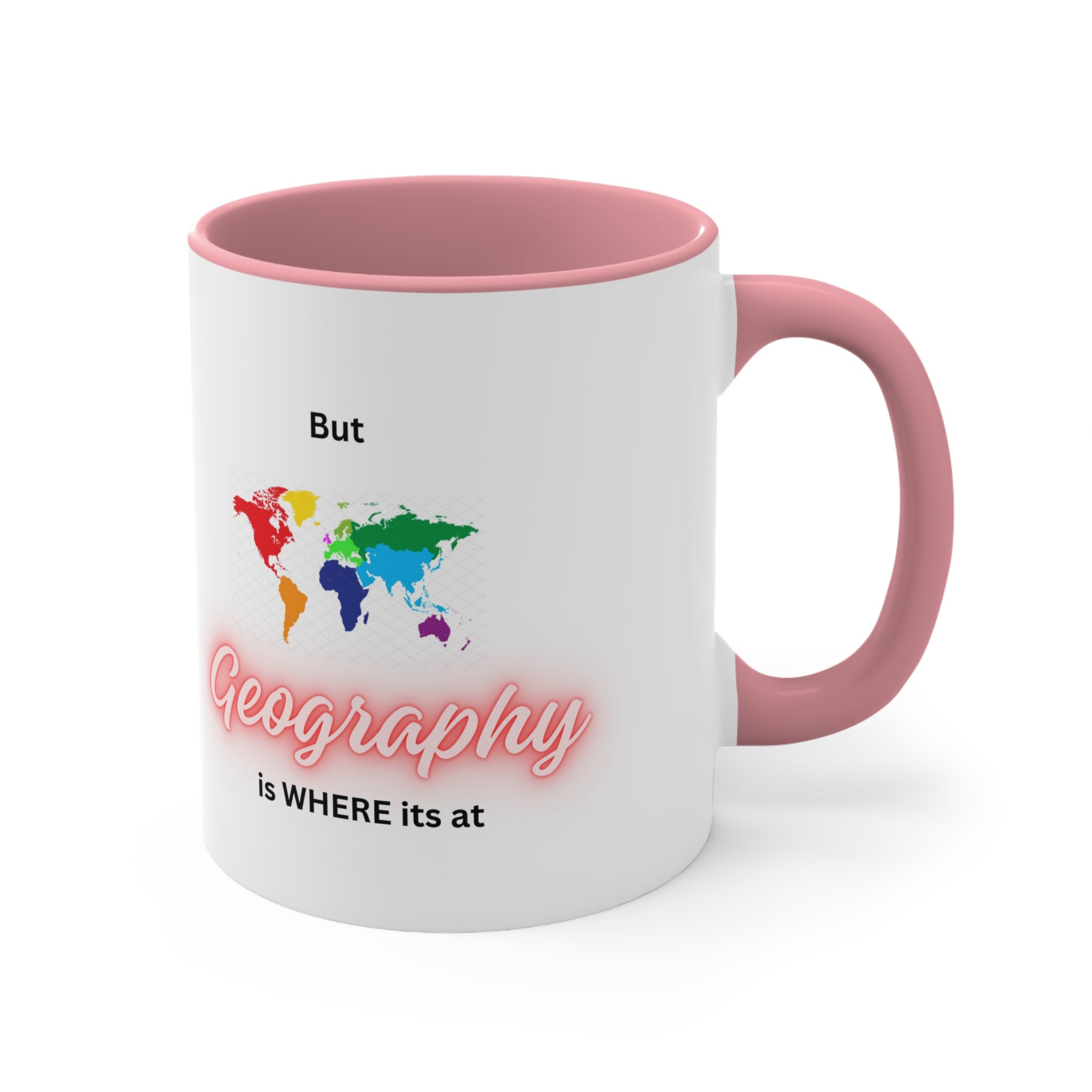 World Map - Orange Text - Red Handle - Accent Coffee Mug, 11oz