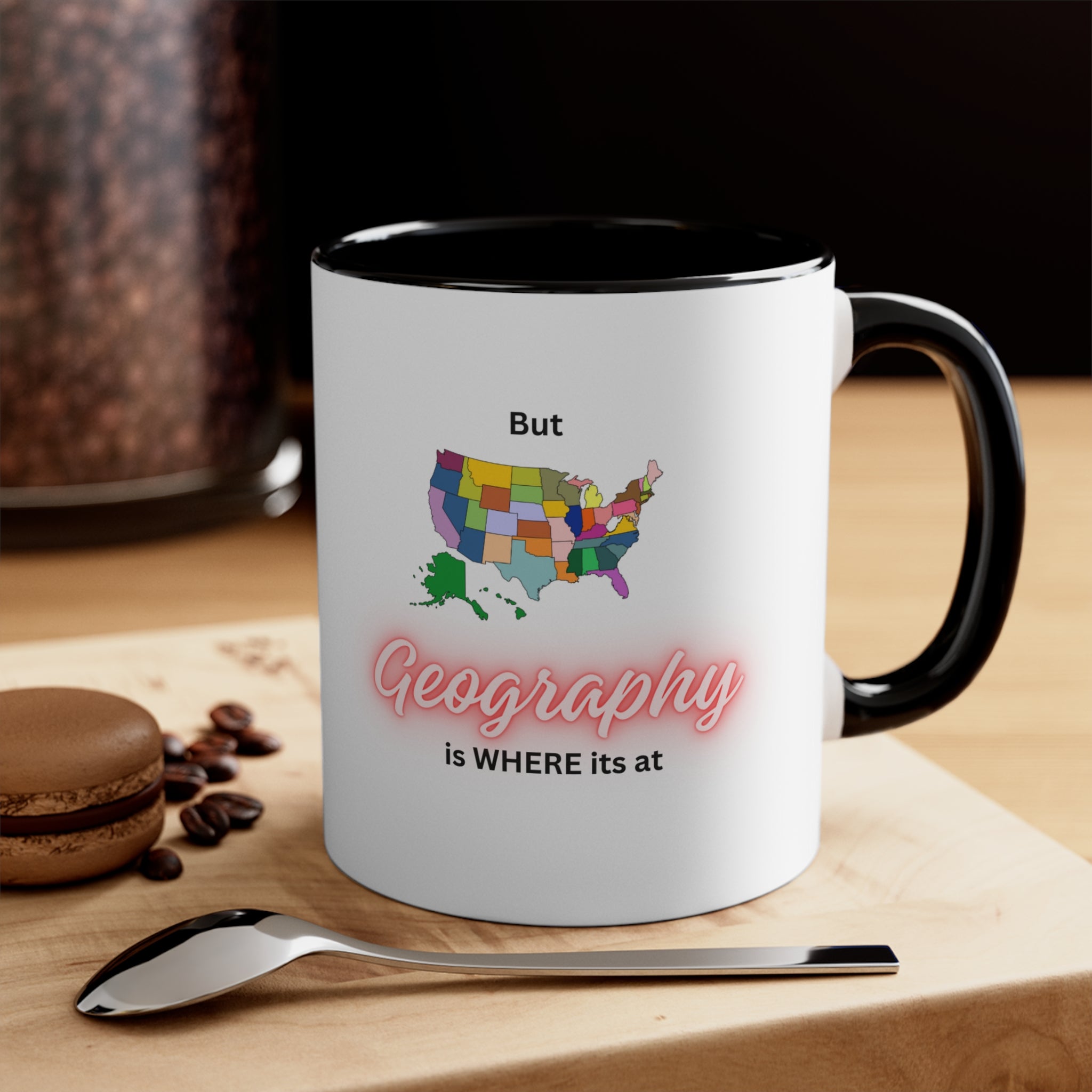 Estados Unidos sin nombre – Texto naranja mango negro – Taza de café decorativa, 11 oz 