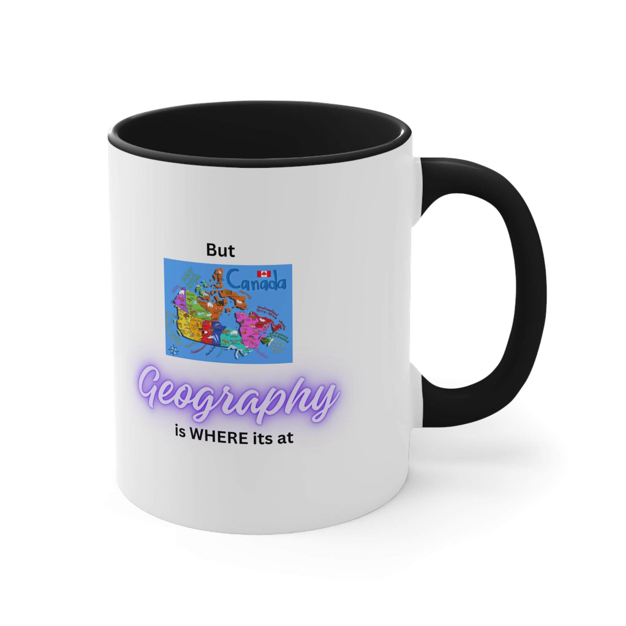 (Enfants Canada Drapeau Violet Texte Poignée Bleue) Géologie Roches – Tasse à café Accent, 11 oz 