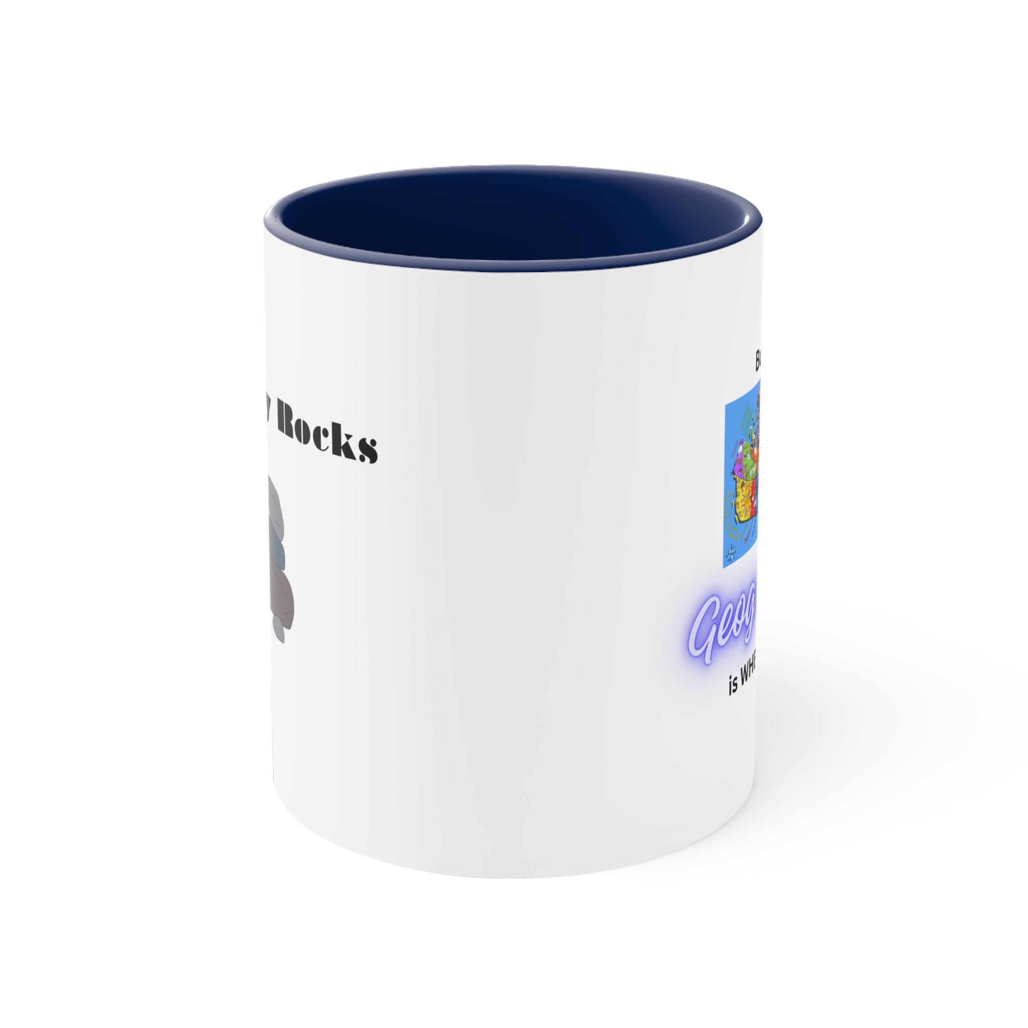 (Bandera de Canadá para niños, texto azul, mango azul claro) Geology Rocks – Taza de café decorativa, 11 oz 