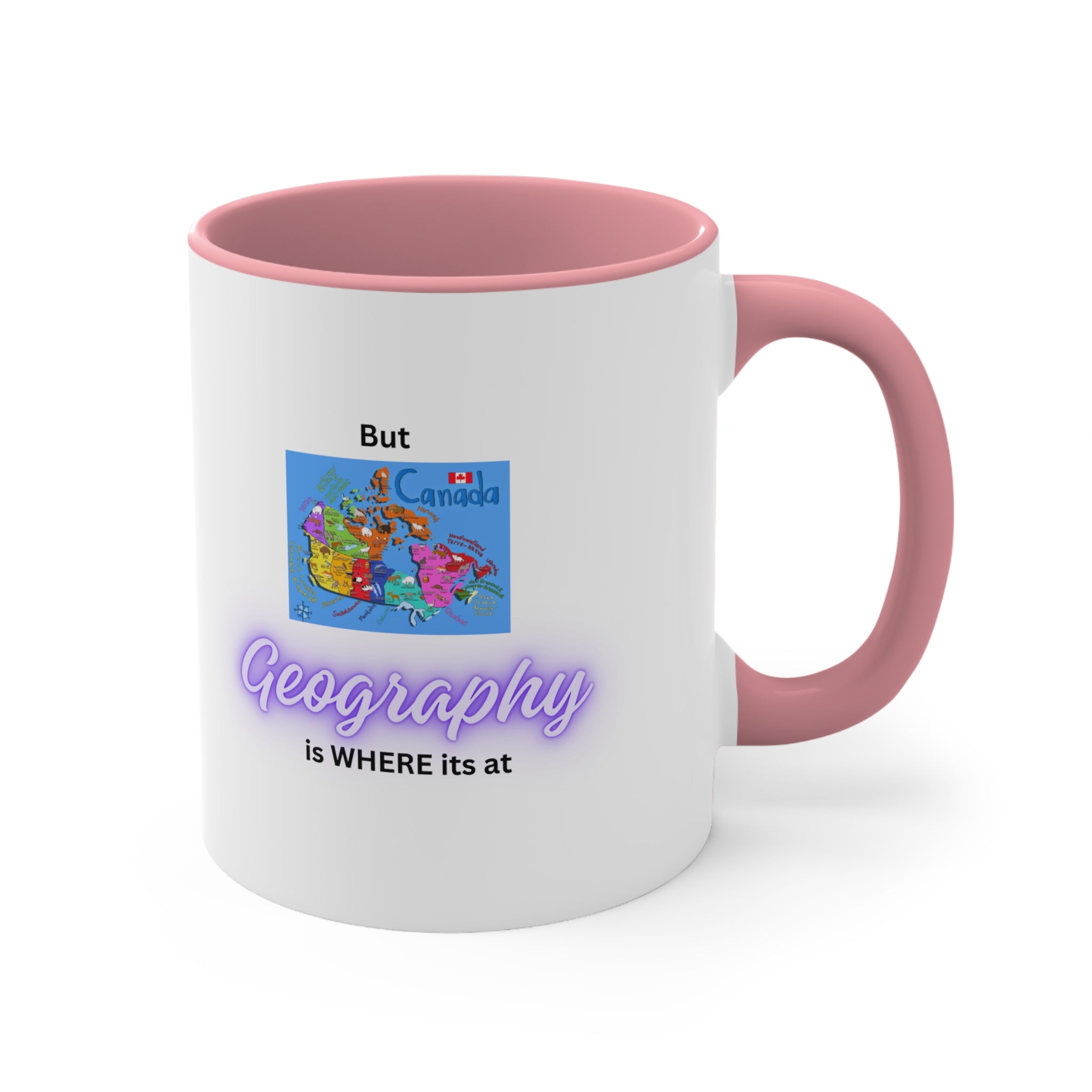 (Enfants Canada Drapeau Violet Texte Poignée Bleue) Géologie Roches – Tasse à café Accent, 11 oz 