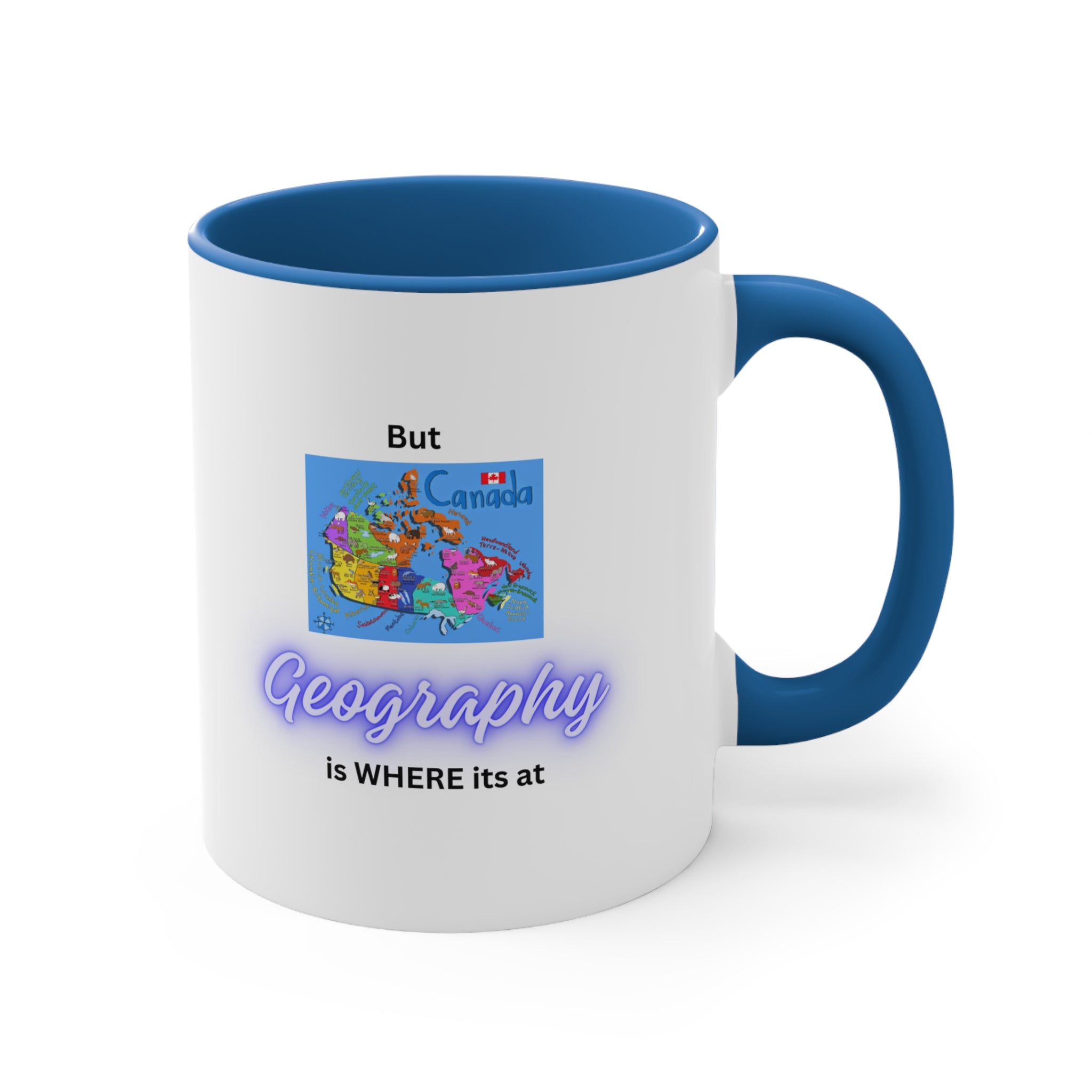 (Bandera de Canadá para niños, texto azul, mango azul claro) Geology Rocks – Taza de café decorativa, 11 oz 