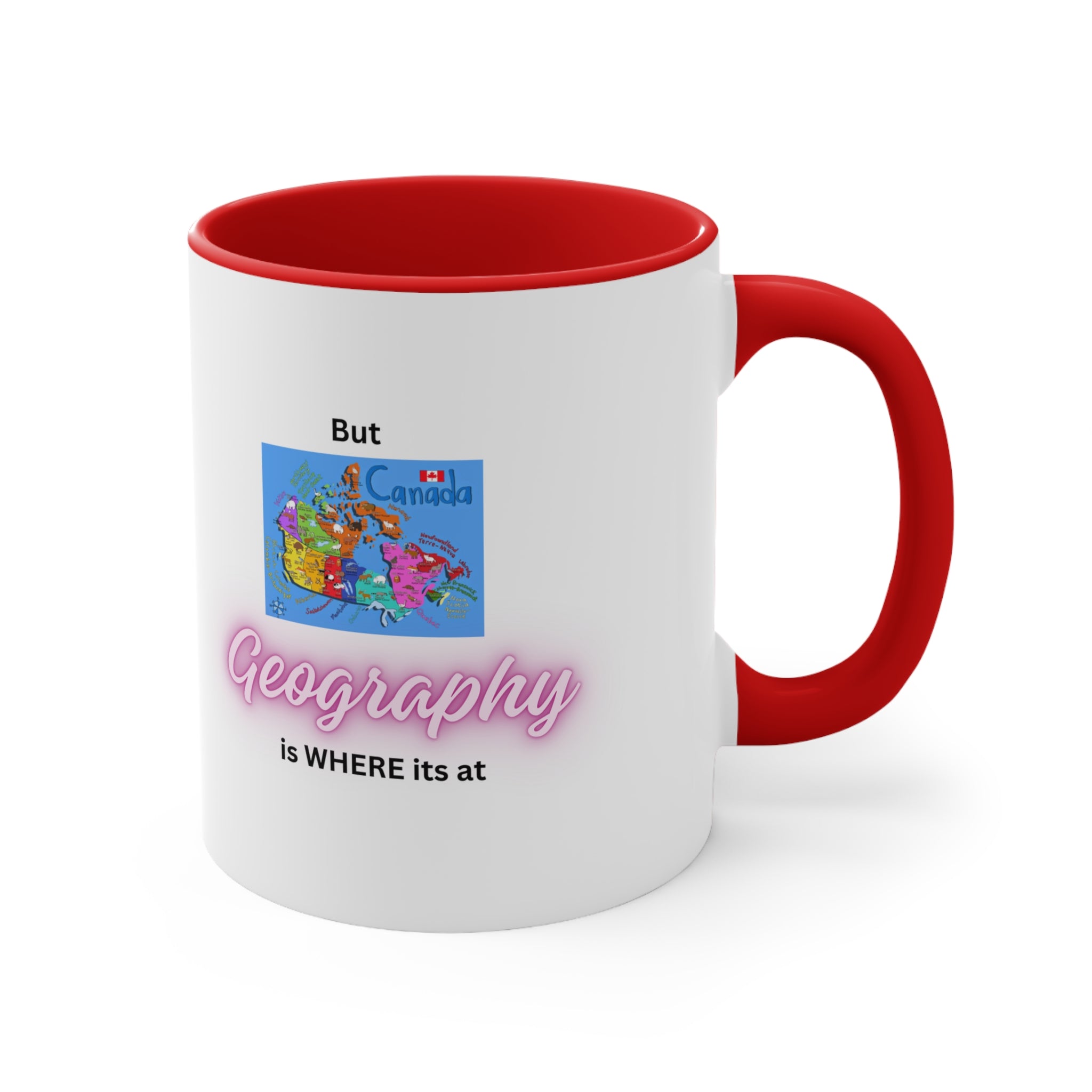 (Enfants Canada Drapeau Texte Rose Poignée Rose) Géologie Roches – Tasse à café Accent, 11 oz 