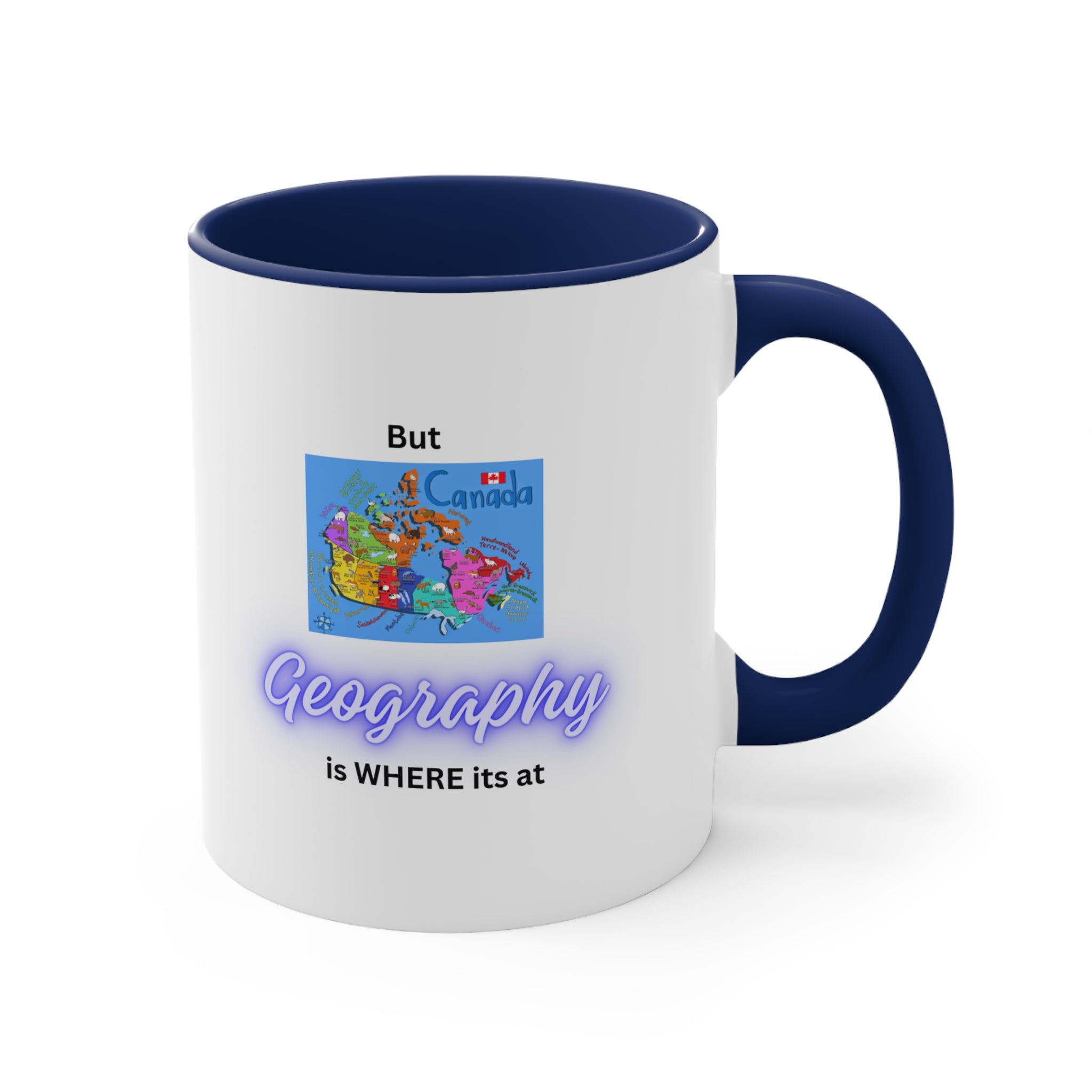 (Bandera de Canadá para niños, texto azul, mango azul claro) Geology Rocks – Taza de café decorativa, 11 oz 