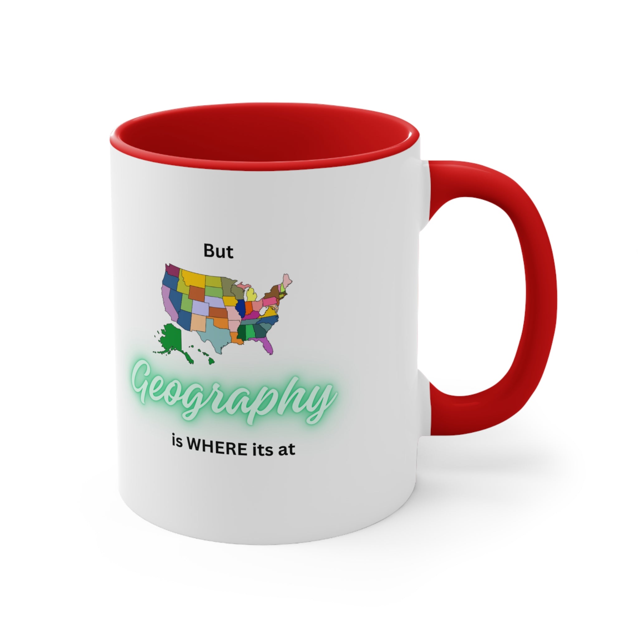 USA Unnamed States - Green Text  Red Handle - Accent Coffee Mug, 11oz