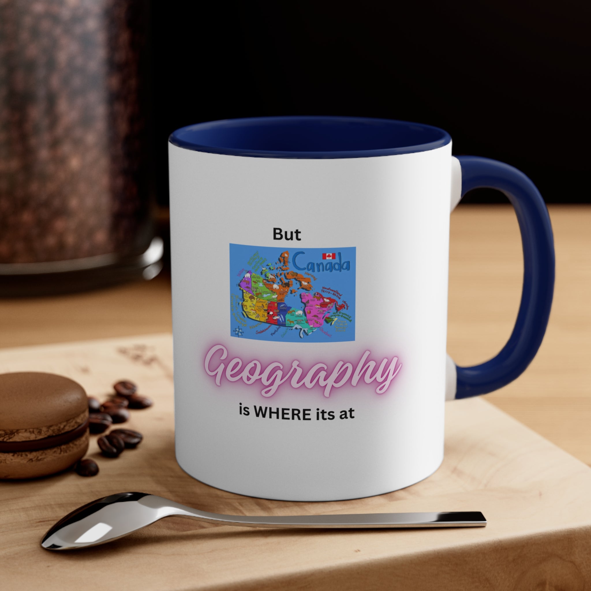 (Enfants Canada Drapeau Texte Rose Poignée Rose) Géologie Roches – Tasse à café Accent, 11 oz 