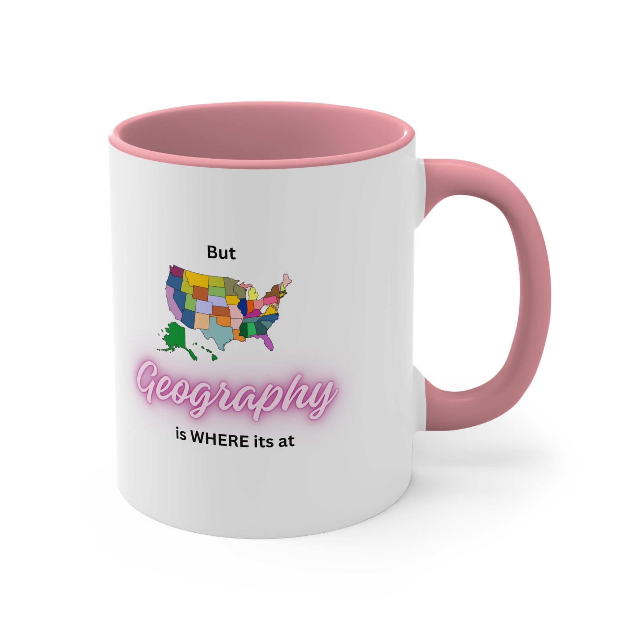 Estados Unidos sin nombre – Texto rosa mango azul claro – Taza de café decorativa, 11 oz 