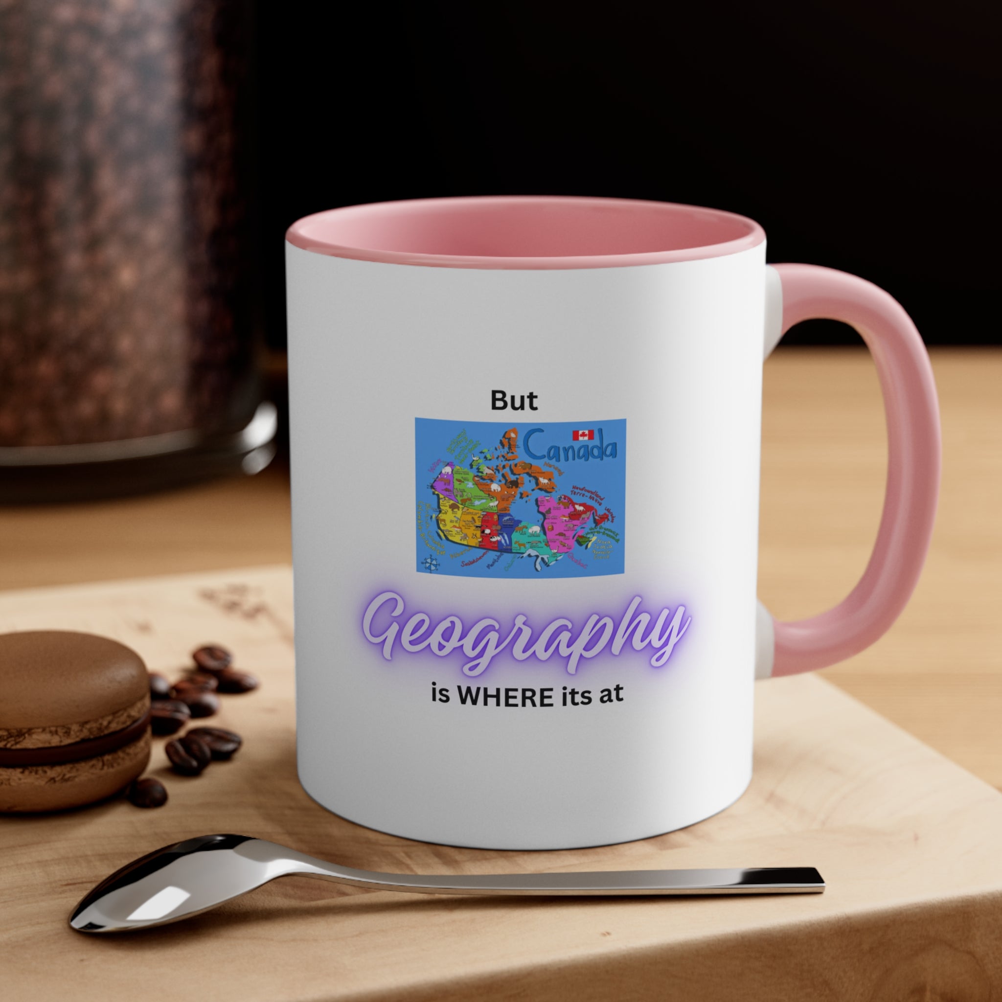 (Enfants Canada Drapeau Violet Texte Poignée Bleue) Géologie Roches – Tasse à café Accent, 11 oz 