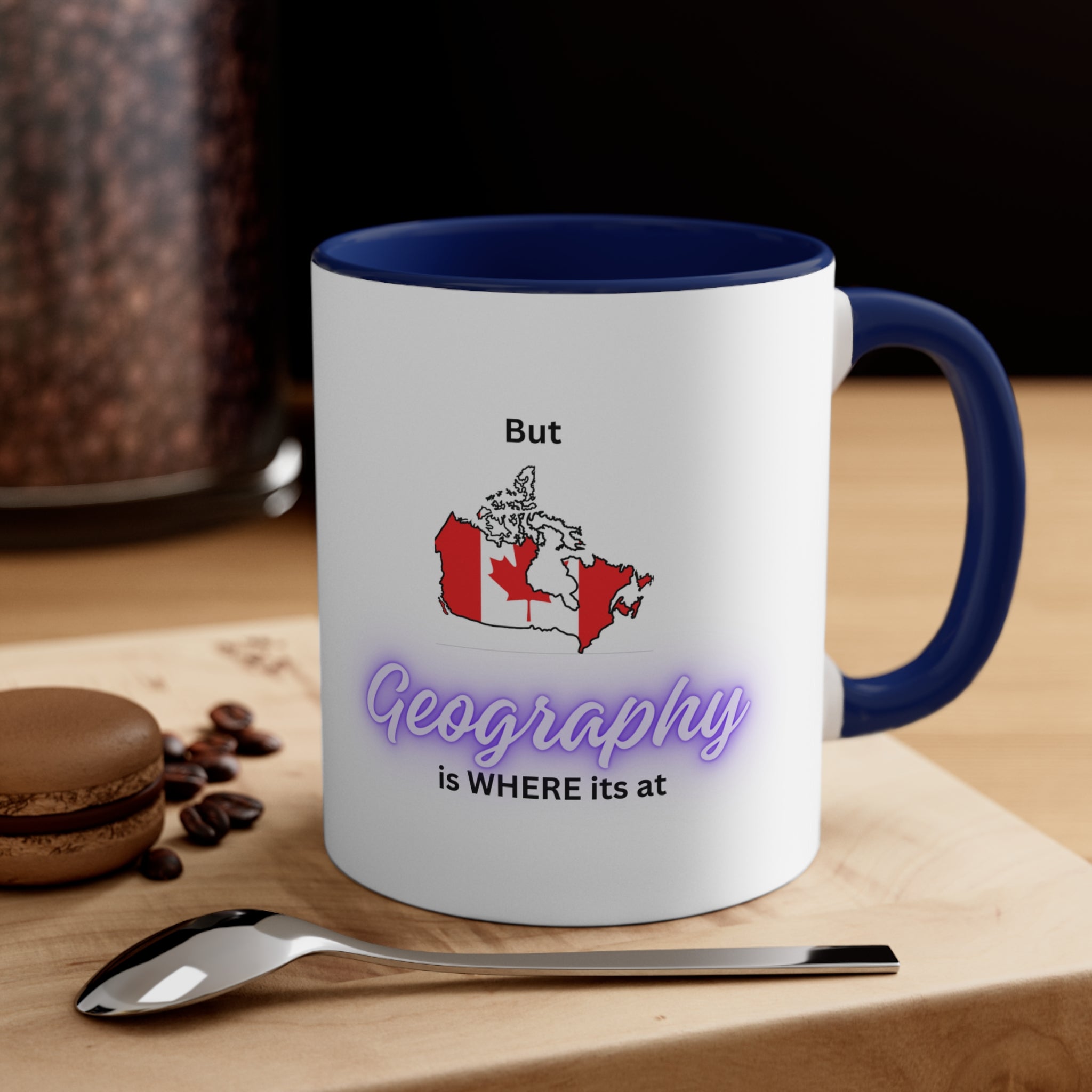 (Texte violet du drapeau du Canada) Roches géologiques – Tasse à café accentuée, 11 oz 