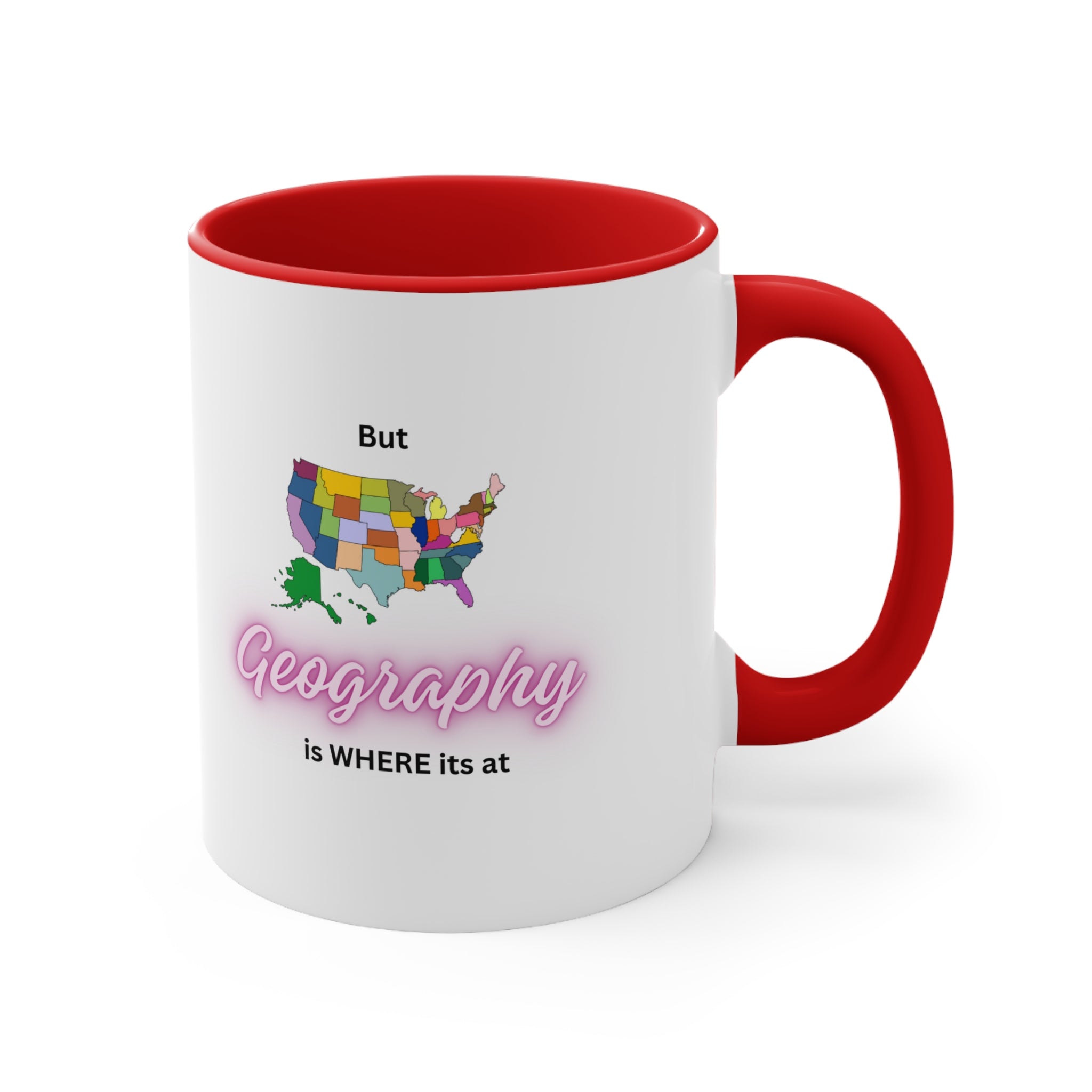 Estados Unidos sin nombre – Texto rosa mango azul claro – Taza de café decorativa, 11 oz 