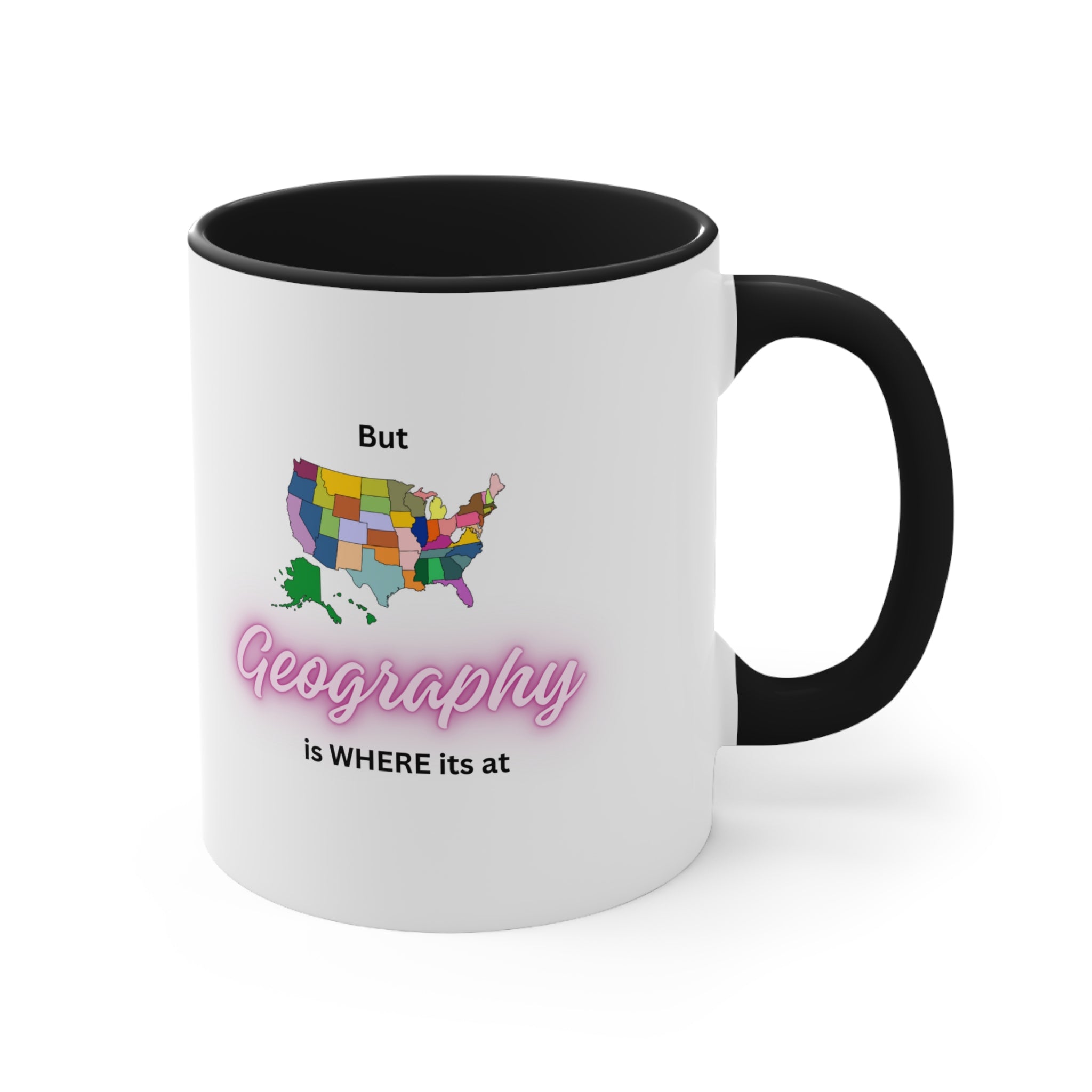 Estados Unidos sin nombre – Texto rosa mango azul claro – Taza de café decorativa, 11 oz 