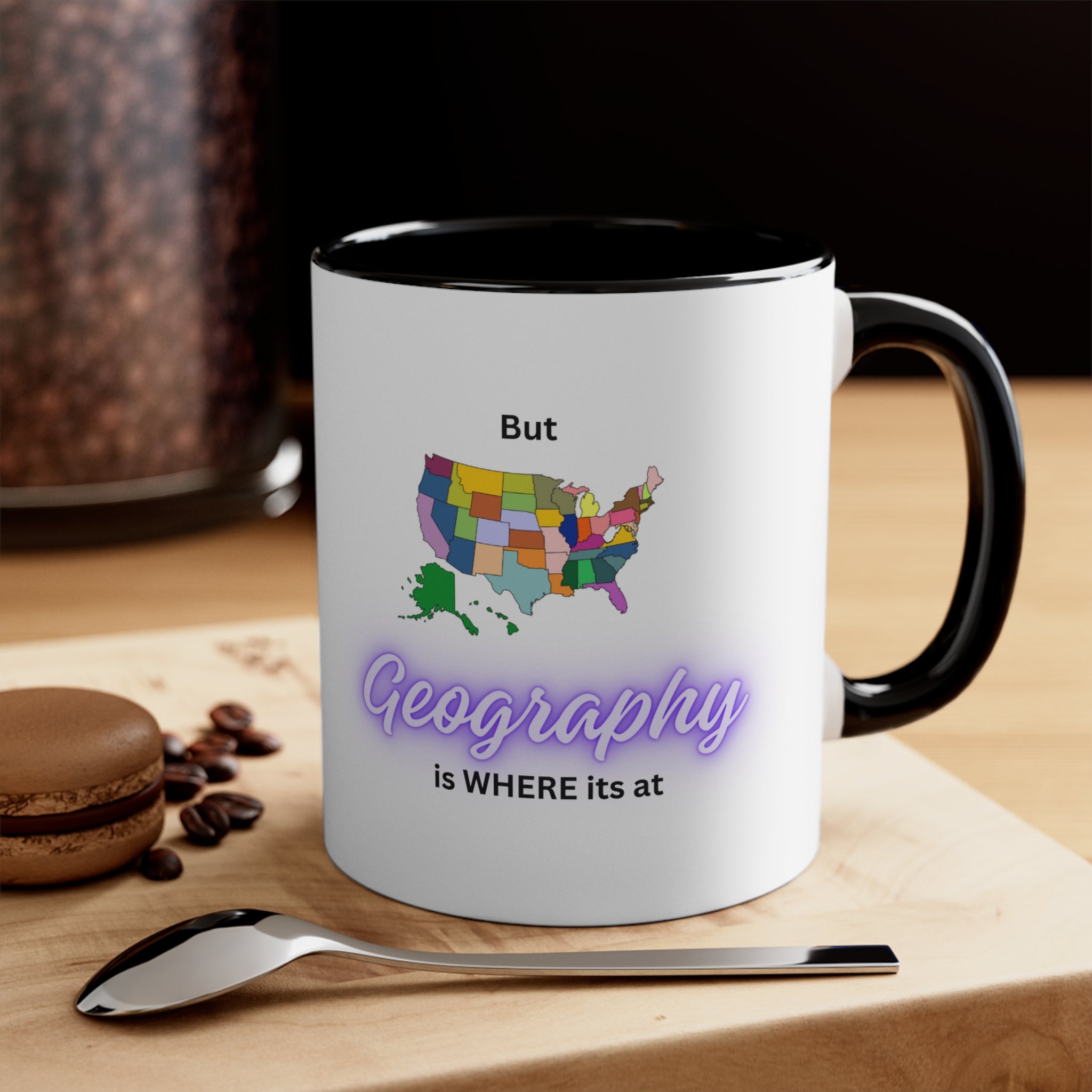 Estados con nombre de EE. UU. - Texto morado - Taza de café decorativa, 11 oz 