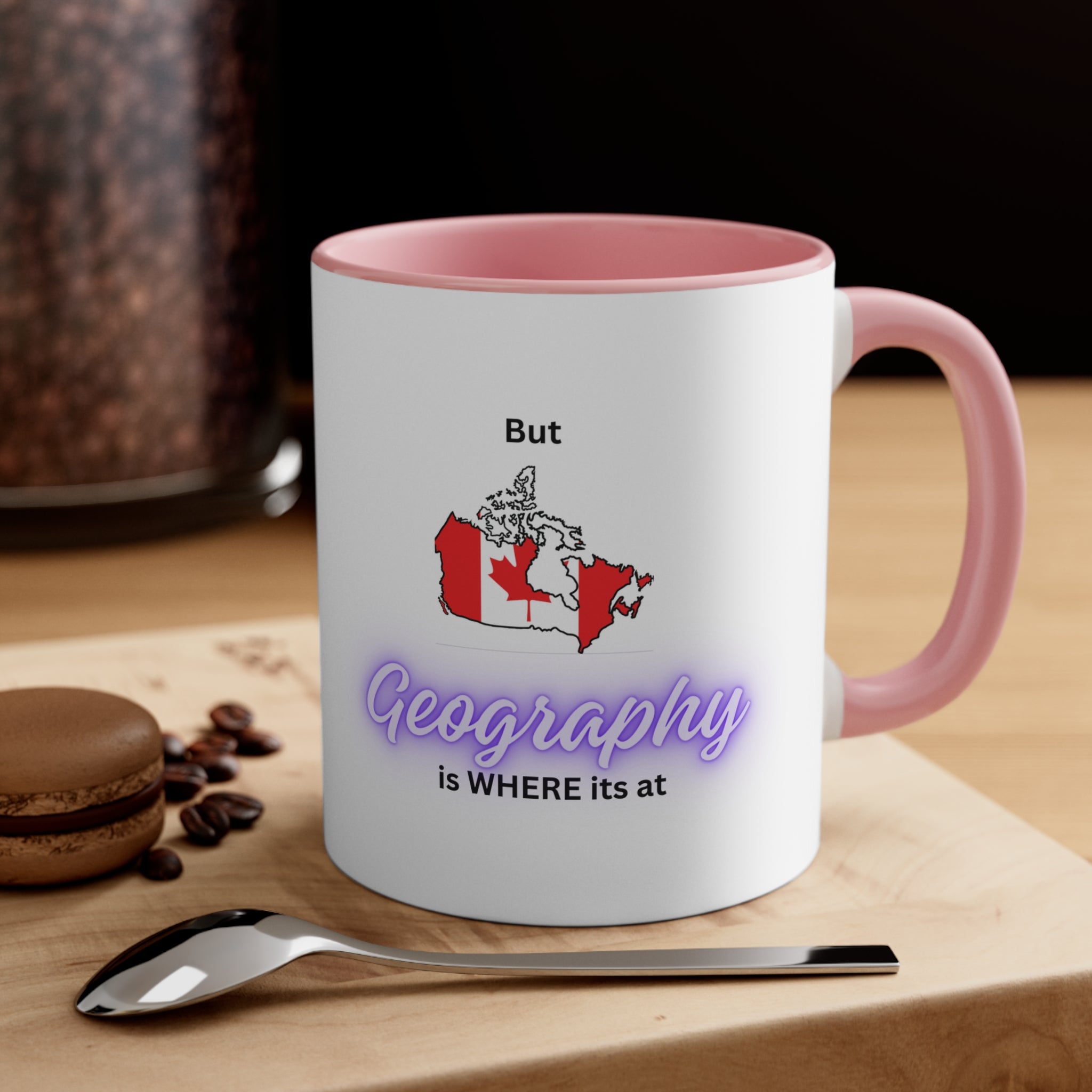 (Texte violet du drapeau du Canada) Roches géologiques – Tasse à café accentuée, 11 oz 