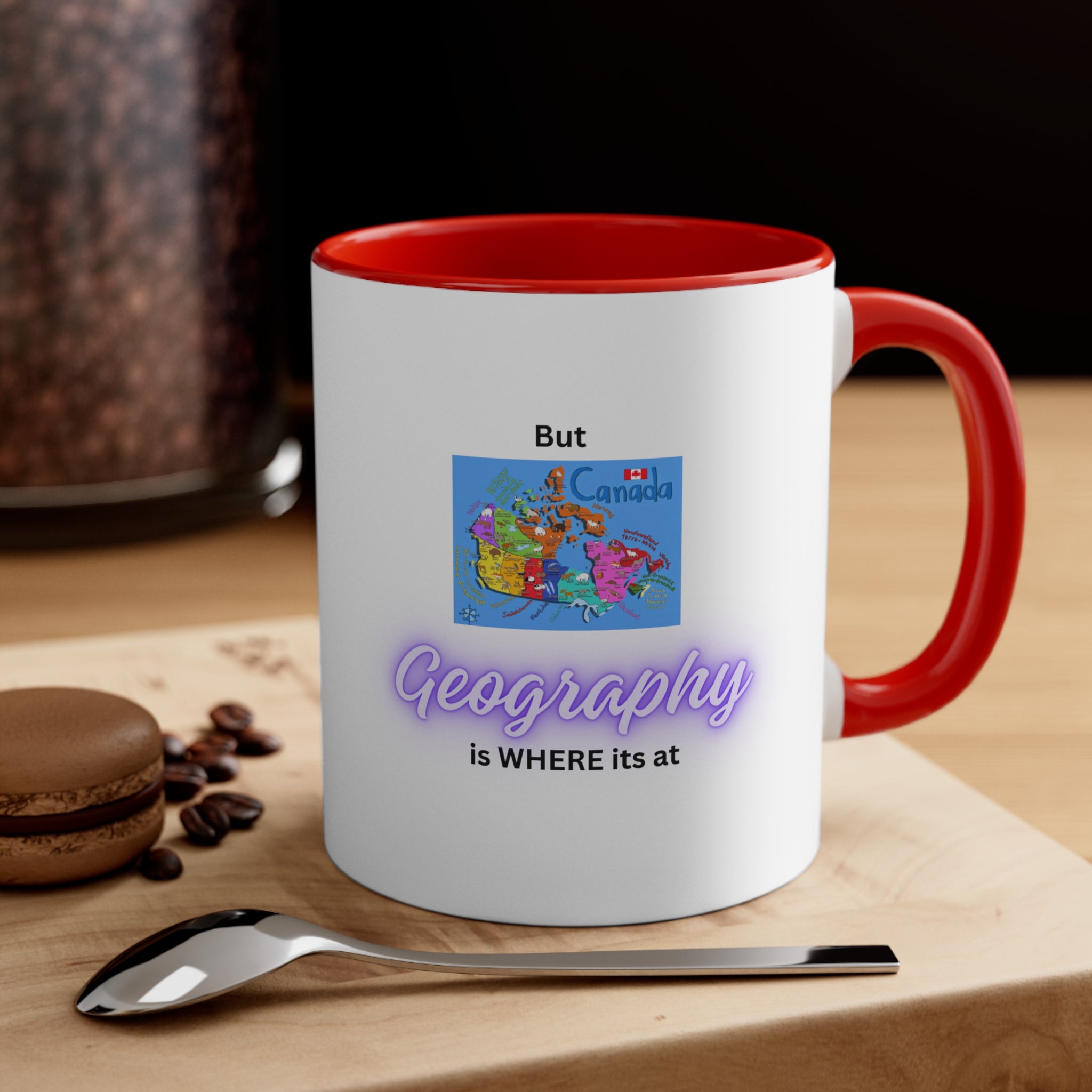 (Enfants Canada Drapeau Violet Texte Poignée Bleue) Géologie Roches – Tasse à café Accent, 11 oz 