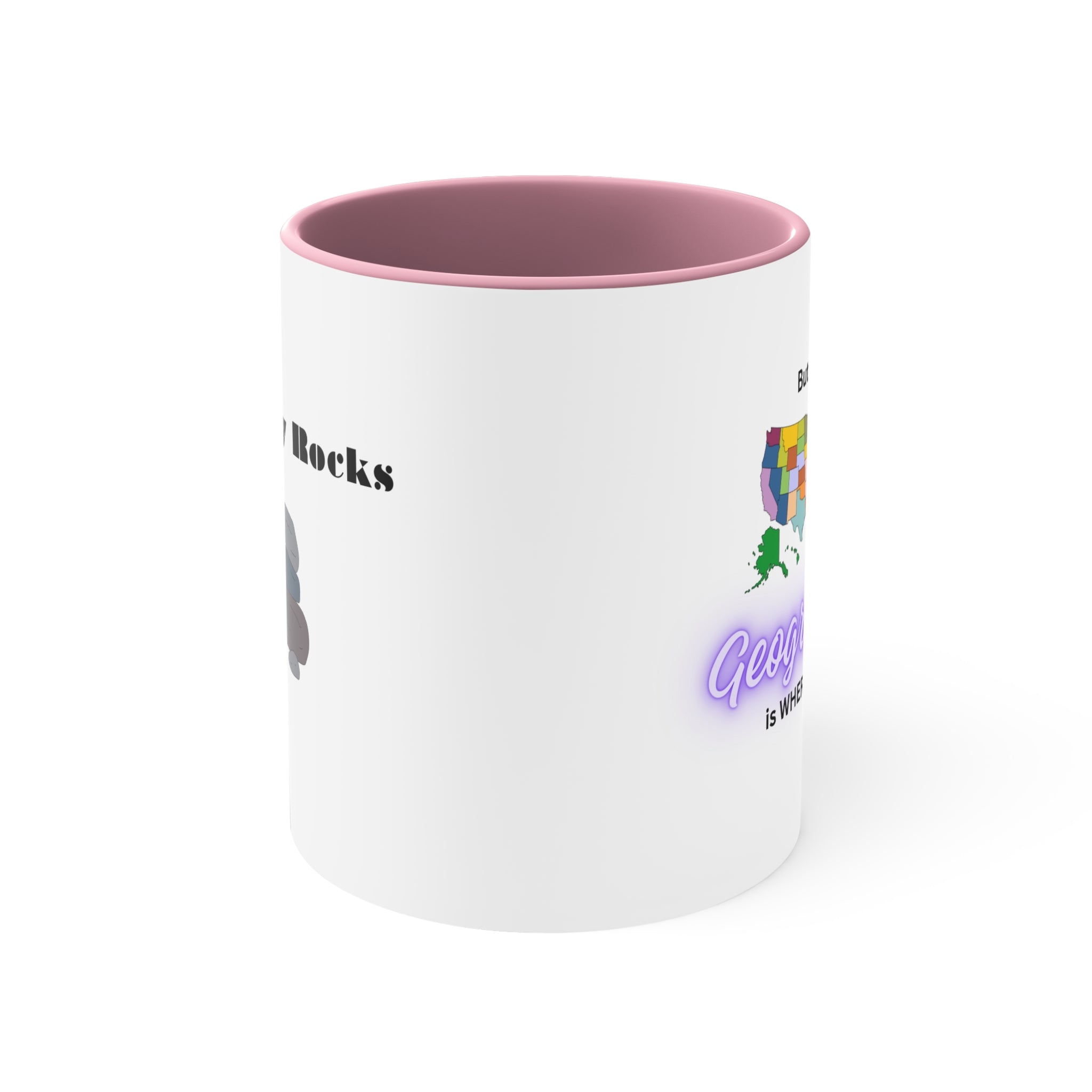 États-Unis États sans nom – Texte violet avec poignée bleue – Tasse à café accentuée, 325 ml 