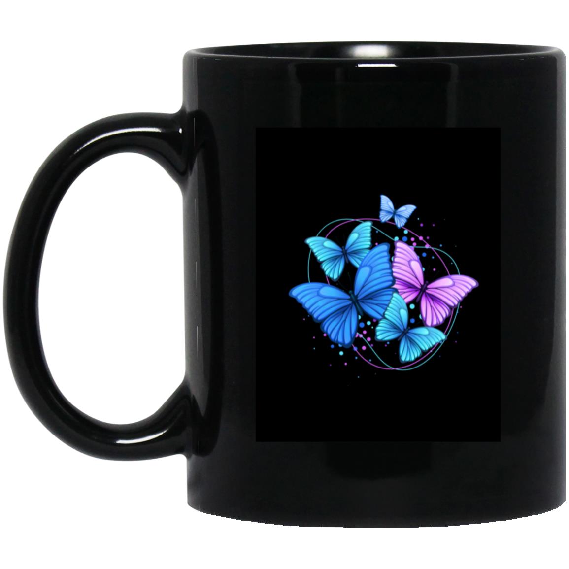 Blue Butterflies  11oz Black Mug