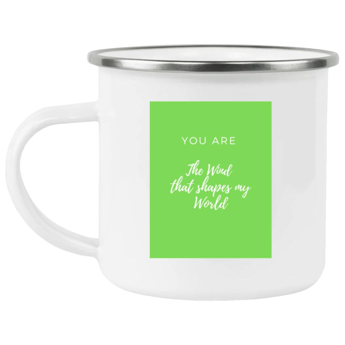 Taza de camping esmaltada verde lima y blanca 21271